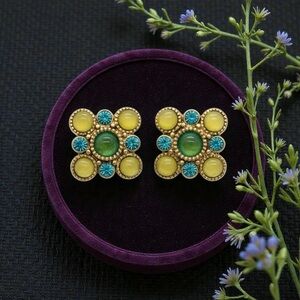 Elegant Gold and Green Floral Earrings